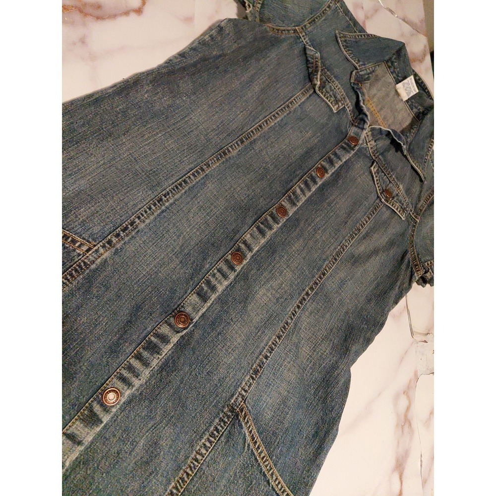 vintage Old Navy denim Dress Y2K fashion era short-sleeve denim shirt dress Sz 6 - Picture 5 of 15